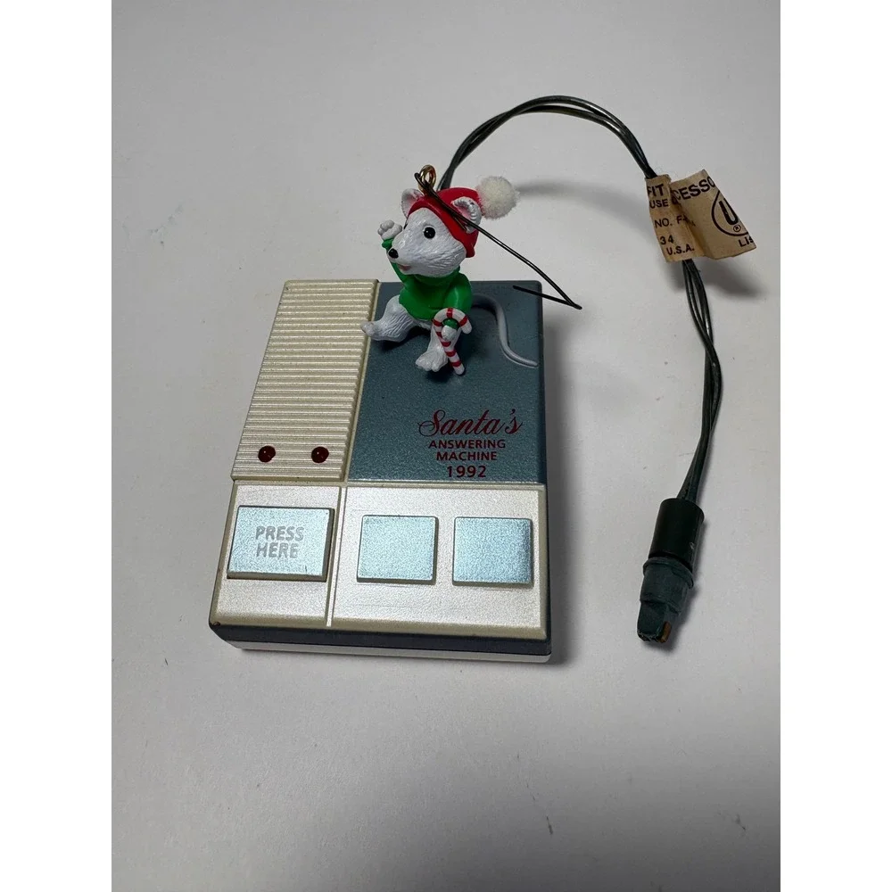 Vintage 1992 Hallmark Keepsake Santa's Answering Machine Mouse OrnamentUNTESTED